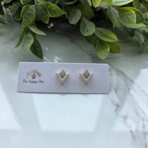 NEW Light Beige Chevron Diamond Shape Polymer Clay Studs